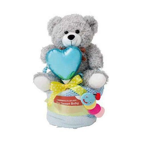 アークフラワースタジオ おむつケーキ1段 男の子 紙おむつSサイズ・約34×80cmタオル・クマのぬ...