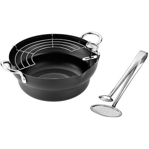 よこやま 燕熟の技 共柄天ぷら鍋24cm 温度計・トング付き EJTP-501 代引不可