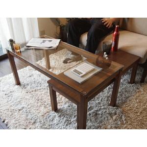 ウォールナットネストテーブル ツインテーブル センターテーブル ローテーブル リビングテーブル ガラステーブル 代引不可