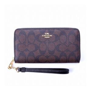 COACH ロングジップアラウンドウォレット シグネチャー キャンバス C4452 IMAA8（ブラウン/ブラック）の商品画像