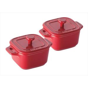 ストウブ staub エクストラミニ スクエアココット 2個セット チェリー