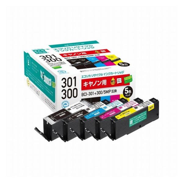 エコリカ CANON BCI-301+300 5MP 対応 リサイクル インク カートリッジ 5色パ...