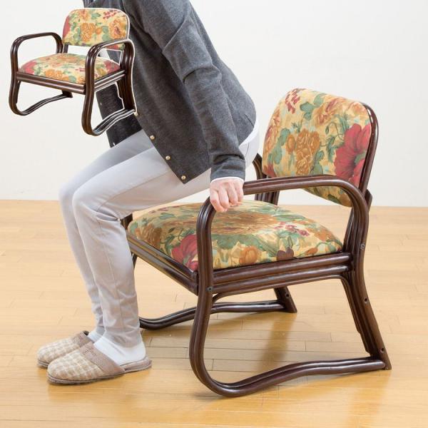 天然籐 思いやり座椅子 ミドルタイプ ラタン ラタンチェア クッション 立ち座りラクラク お年寄り ...