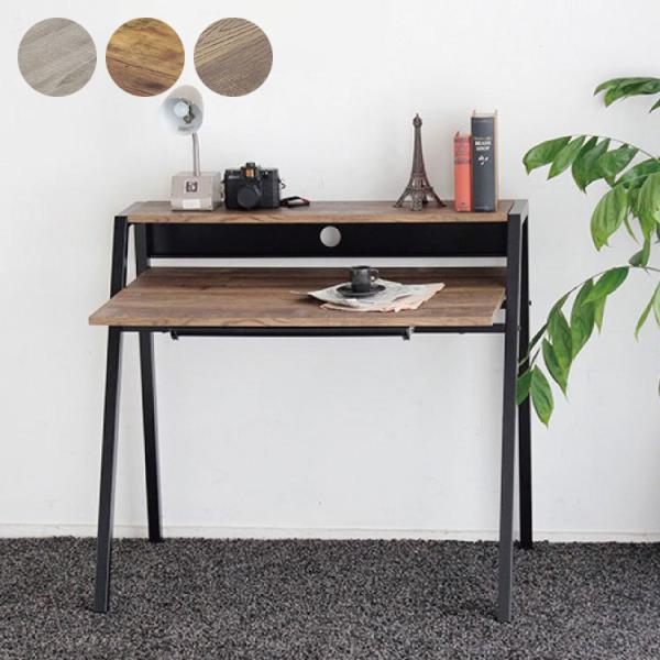 デスク 机 作業机 PCデスク 上棚付き 幅96 スチール脚 モニター台 モニターラック おしゃれ ...