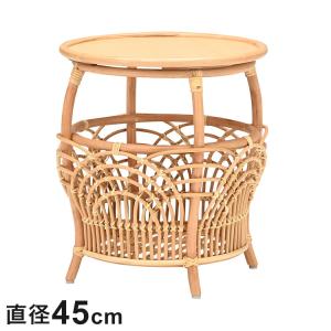今枝商店 ラタンテーブル 円型 ガラス天板 直径45cm （ サイドテーブル