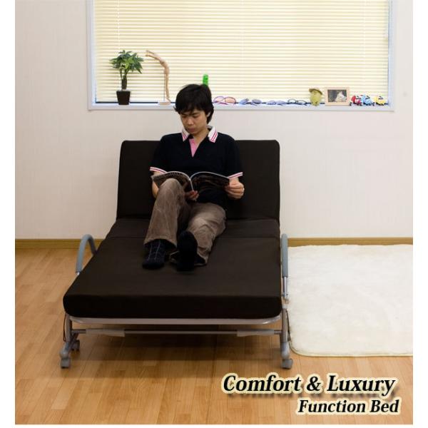 ベッド 低反発 パイプベッド ワンタッチベッド RB-B9619-ブラウン 送料無料