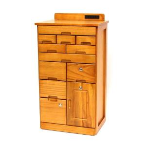 FAX台 電話台 幅70cm 多段引出し 鍵付き 天然木 完成品 （ チェスト 鍵