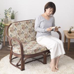 東京ラタン 天然籐ハイバックカウチソファ 幅120 クッション付き