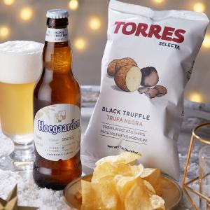 ヒューガルデンと黒トリュフポテトチップス Hoegaarden ホワイトビール 白ビール 355ml TORRES トーレス ポテチ 瓶ビール おつまみセット 代引不可