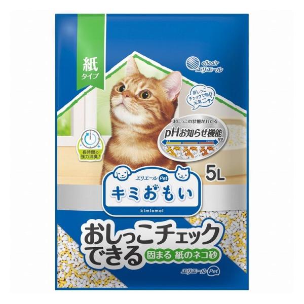 エリエールペット キミおもい おしっこチェック 紙のネコ砂 5L 紙製 紙砂 固まる 猫砂 ねこ砂 ...