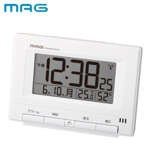MAG 目覚まし時計 置き時計 デジタル 電波時計 自動点灯 暗くなるとライトが光り続ける 温湿度計 カレンダー 電子音 アラーム スヌーズ ライト