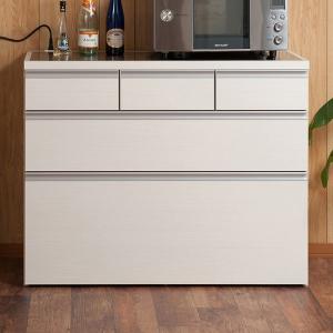 日本製 完成品 大川家具 ステンレス キッチン カウンタ― 幅110 大容量 食器棚 3段 収納 艶出しホワイト レンジ台 レンジラック おしゃれ 国産 代引不可