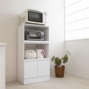 ダブルスライド棚 キッチン家電 収納棚 幅60 ホワイト レンジ台