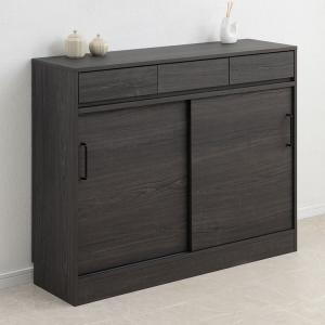 Blacker 引戸式カウンター下収納キャビネット 幅110 ブラック キッチン キッチン収納 引き戸 食器収納 食器棚 ラック 可動棚 間仕切り 木製 代引不可