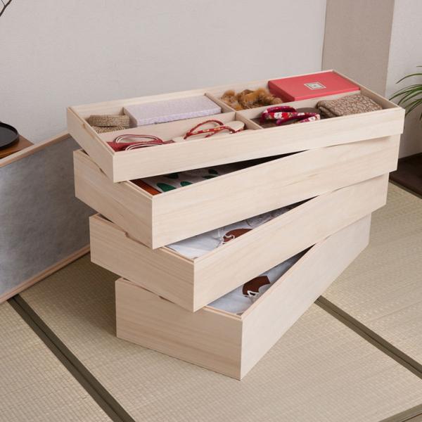 日本製 国産 完成品 キャスター付きスタッキング桐 4段 収納 桐収納 桐 押入れ収納 収納ボックス...