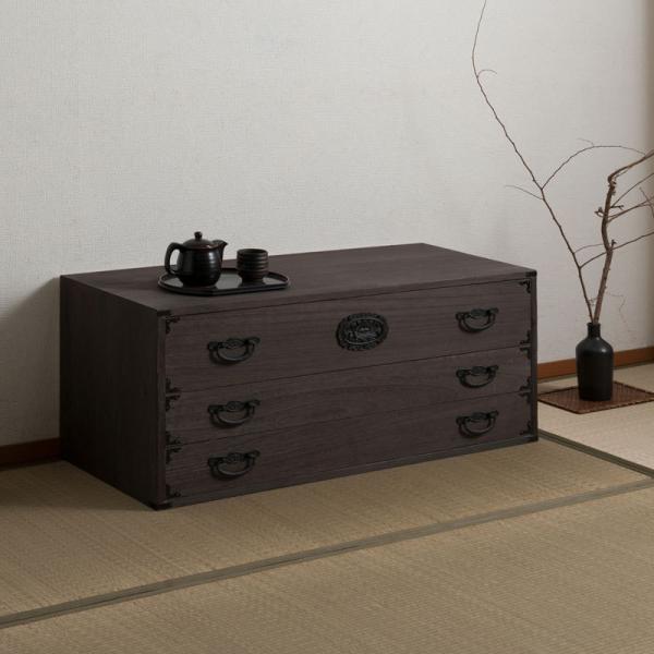 日本製 大川家具 民芸 焼桐 箪笥3段 三段 タンス 桐たんす 箪笥 収納 衣類収納 収納タンス 和...