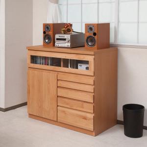 日本製 天然木 アルダー材 FAX台リビングチェスト 幅90cm ナチュラル