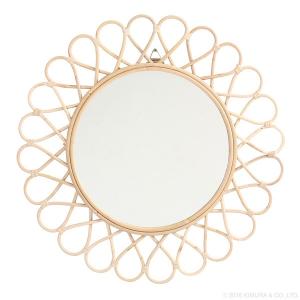 ラタン サンミラー 花型 フラワー型 直径60cm 雑貨 おしゃれ雑貨 小物 サンミラー 太陽 鏡 壁掛け 壁掛けミラー インテリア 籐 アジアン 代引不可