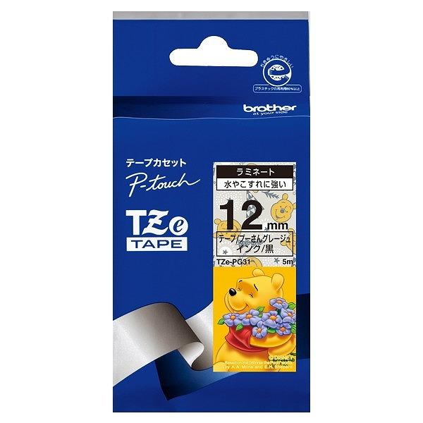 ブラザー工業 TZeテープ ピータッチ専用テープ プーさんグレージュ/黒字 12mm TZe-PG3...