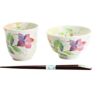 花ものがたり12ヶ月 天宝箸付飯碗湯呑セット 8月 桔梗 04275 