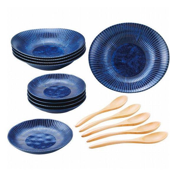 古窯群青 カレー皿 プレートスプーン付 900714 和陶器 和陶皿 大皿・小皿セット 代引不可