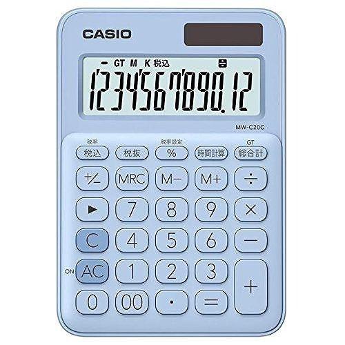 カシオ 電卓 12桁 ペールブルー CASIO カラフル電卓 ミニジャストタイプ MW-C20C-L...