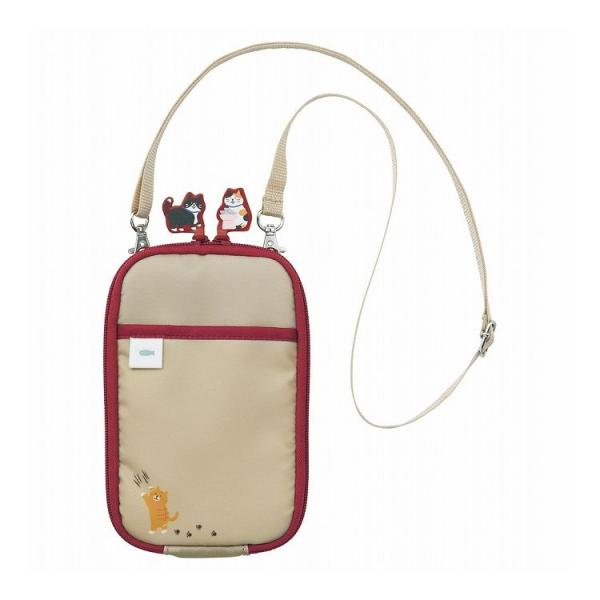 LIHIT LAB. にゃんシーン ショルダーポーチ ビスケットベージュ ジャバラポケット スマホ ...