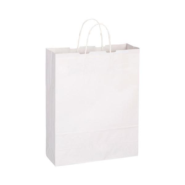 （まとめ） TANOSEE 手提袋 丸紐 大 ヨコ320×タテ400×マチ幅115mm 白無地 1パ...