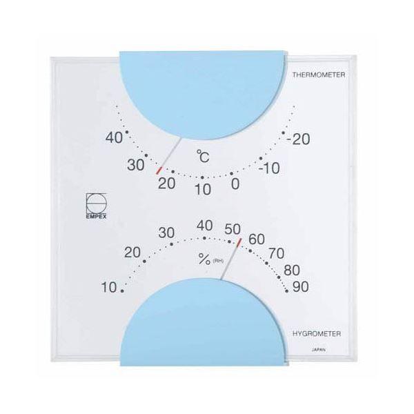 (まとめ)EMPEX 温度・湿度計 エルム 温度・湿度計 壁掛用 LV-4906 ライトブルー〔×5...