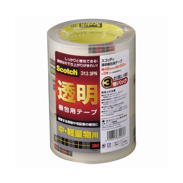 (まとめ) 3M スコッチ 透明梱包用テープ 中・軽量物用 厚さ0.065mm 48mm×50m 3...