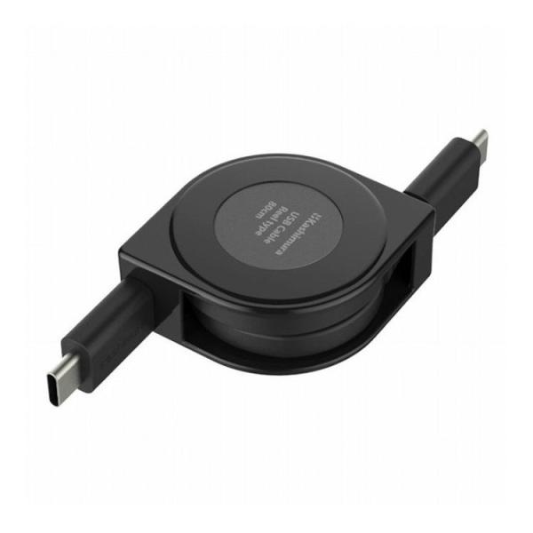 カシムラ スマホUSB充電&amp;同期ケーブル 巻き取り式リール80cm PD60W対応 TypeC-Ty...