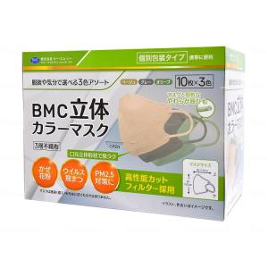 ビー・エム・シー BMC立体カラーマスク 10枚×3色/ベージュ・グレー・オリーブ/箱 ベージュ・グレー・オリーブ 箱 250515 11881 10909 30枚入 代引不可｜recommendo