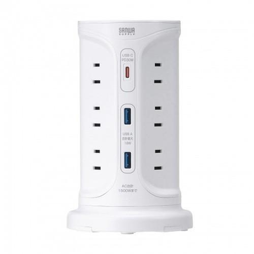 サンワサプライ PD30W充電機能付き12個口タワー型タップ TAP-B112C1A2W 代引不可