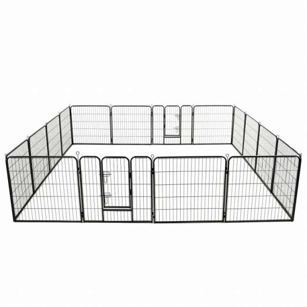 vidaXL 犬 プレイペン パネル16枚 スチール 80x80 cm ブラック 2x170571 ...
