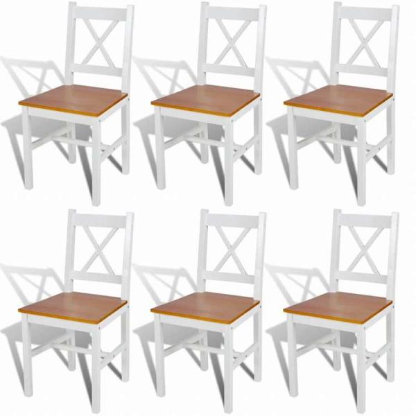 vidaXL ダイニングチェア 6点 マツ材 ホワイト家具 チェア キッチン・ダイニングルームチェア...