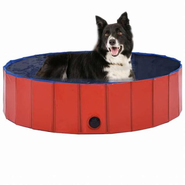 vidaXL 折りたたみ式 犬用プール レッド 120x30cm PVC製動物 ペット用品 ペット用...