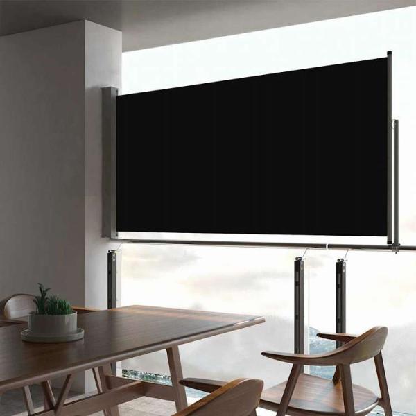 vidaXL パティオ用 引き込み式サイドオーニング 80x300cm ブラックホーム ガーデン 芝...