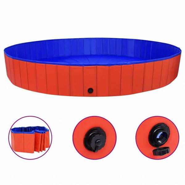 vidaXL 折りたたみ式 犬用プール レッド 300x40cm PVC製動物 ペット用品 ペット用...