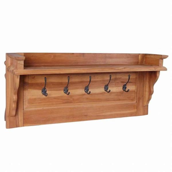 vidaXL 壁掛けコートラック 80x16.5x35 cm チーク無垢材ホーム ガーデン デコレー...