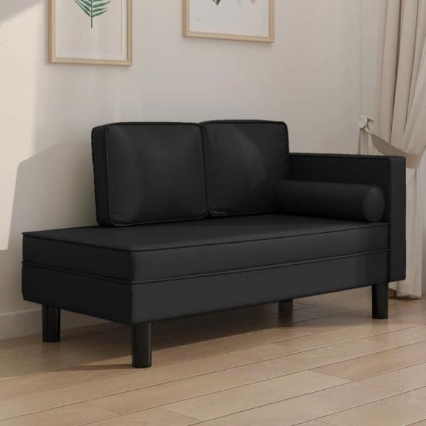 vidaXL シェーズロング クッション&amp;ボルスター付き ブラック 合成皮革 家具 ソファ 代引不可