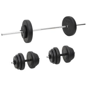 vidaXL バーベル&ダンベル プレートセット付 60kg スポーツグッズ エクササイズ&フィットネス ウエイトリフティング フリーウェイト 代引不可