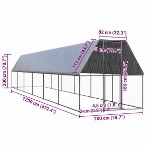 vidaXL 屋外鶏小屋 2x12x2m 亜鉛...の詳細画像4