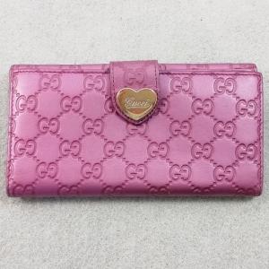 【中古】GUCCI グッチ 長財布 レディース ピンク 203550.2184 シマGG ラブリーハート｜recyclekaden