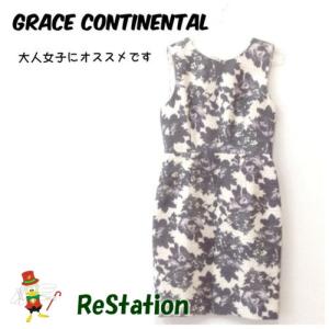 【中古】グレースコンチネンタル GRACE CONTINENTAL 花柄 ワンピース ノースリーブ ホワイト×グレー レディース サイズ36｜recyclekaden