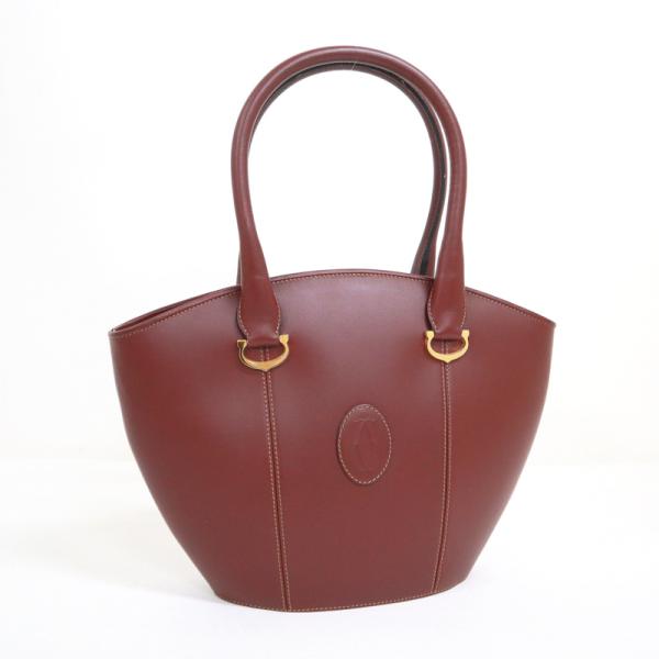 【Cartier】カルティエ ハンドバッグ マストライン レザー ボルドー×ゴールド金具【中古】【代...