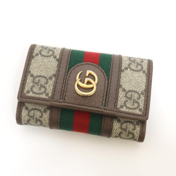 【GUCCI】グッチ オフディア GGスプリーム シェリーライン レザー 6連キーケース 60373...