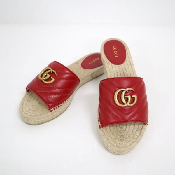 【GUCCI】グッチ エスパドリーユ サンダル キルティングレザー レッド 33 573028【中古...