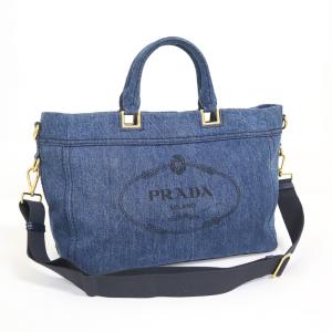 PRADA】プラダ 2WAYショルダーバッグ 三角ロゴプレート デニム ブルー  