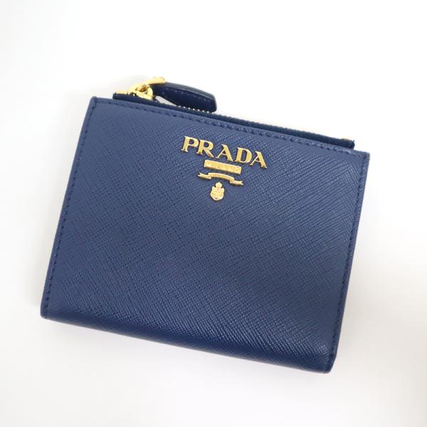 【PRADA】プラダ SAFFIANO METAL BLUETTE 二つ折り財布 ネイビー レザー【...