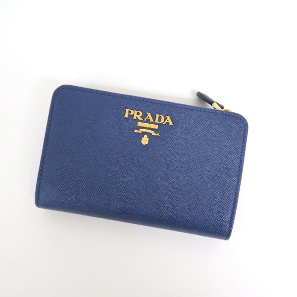 【PRADA】プラダ サフィアーノメタル 二つ折り財布 ブルー【中古】【代金引換不可】/ok0393...